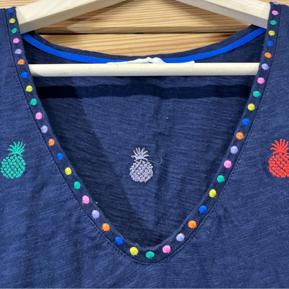 Boden Dress Pineapple Polly Embroidered Navy Blue 8P V-Neck Cap Sleeve B139 - Picture 4 of 12